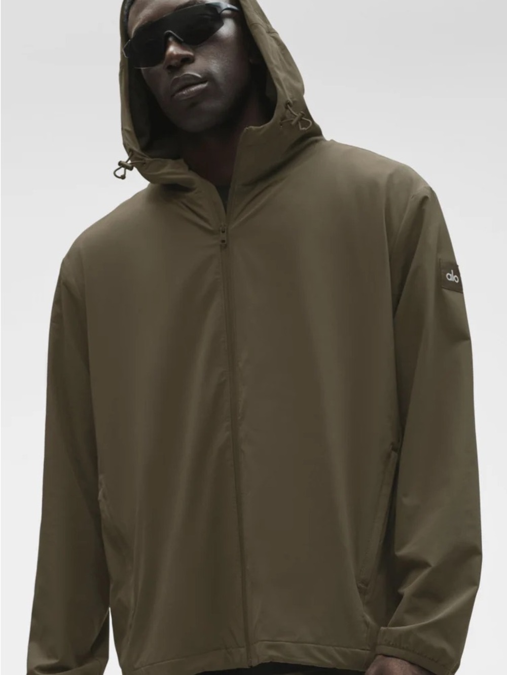 ALO Yoga Men's Olive Green Windbreaker Jacket with Hood